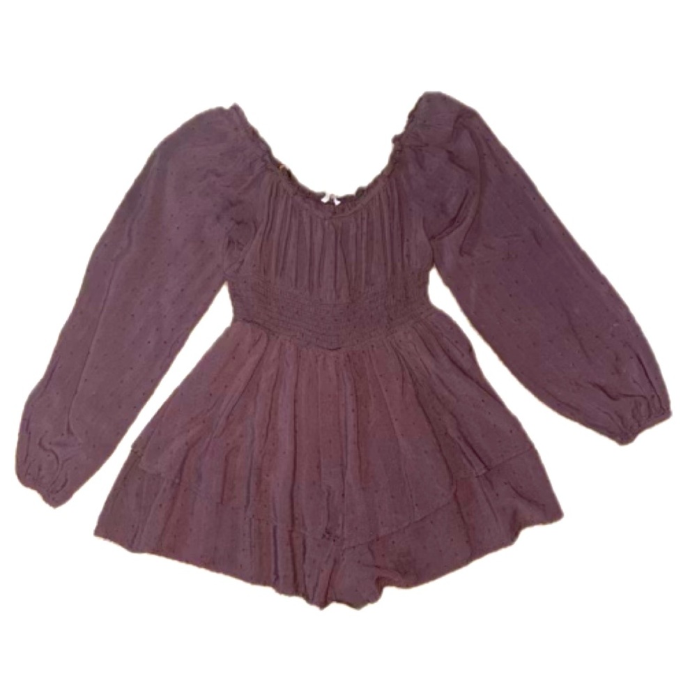 Brown Ruffled Romper with Bishop Sleeves